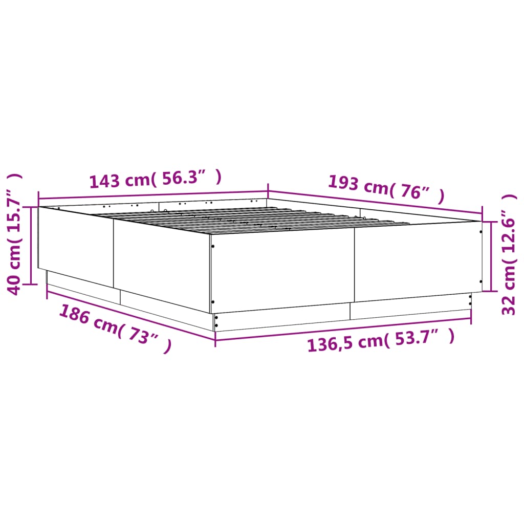 Okvir za krevet s LED svjetlima boja hrasta 140 x 190 cm drveni