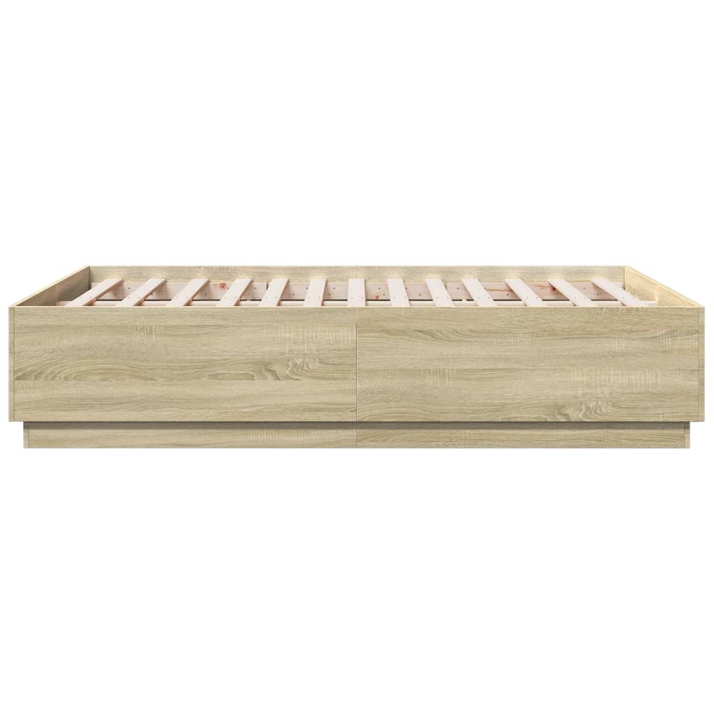 Okvir za krevet s LED svjetlima boja hrasta 140 x 190 cm drveni