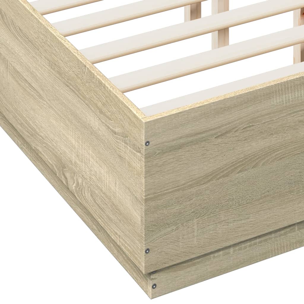 Okvir za krevet s LED svjetlima boja hrasta 140 x 190 cm drveni