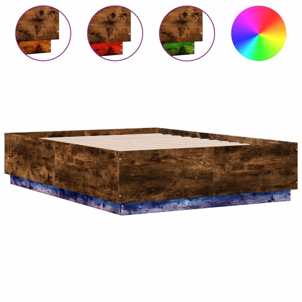 Okvir za krevet s LED svjetlima boja hrasta 140 x 190 cm drveni