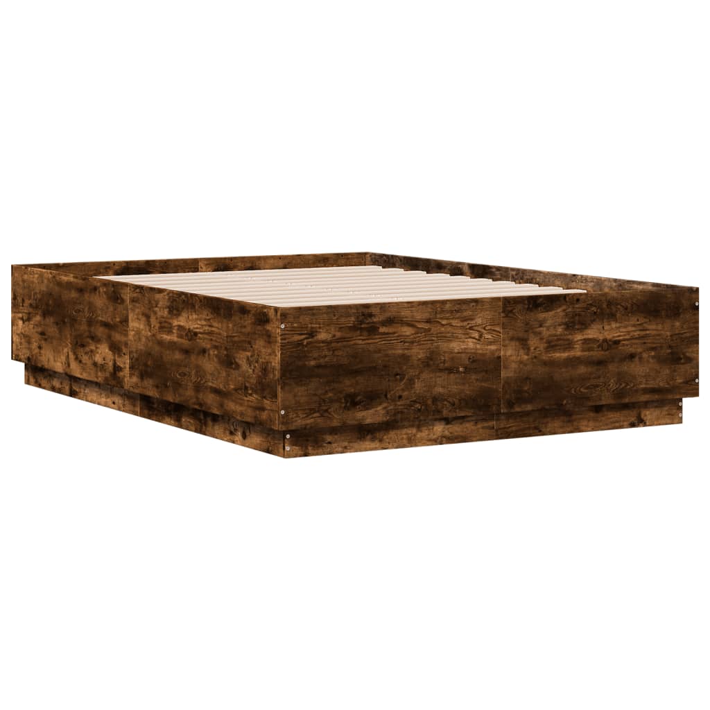 Okvir za krevet s LED svjetlima boja hrasta 140 x 190 cm drveni
