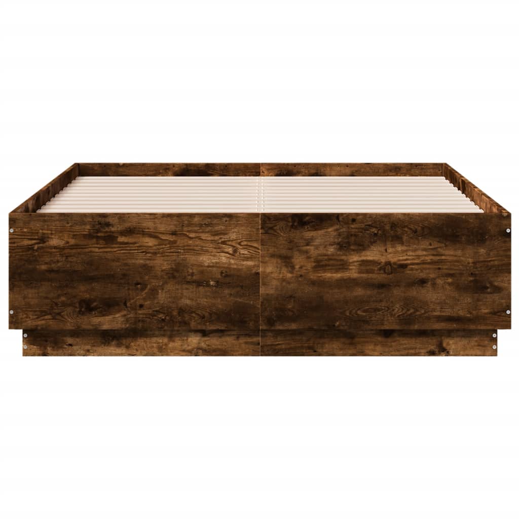 Okvir za krevet s LED svjetlima boja hrasta 135 x 190 cm drveni