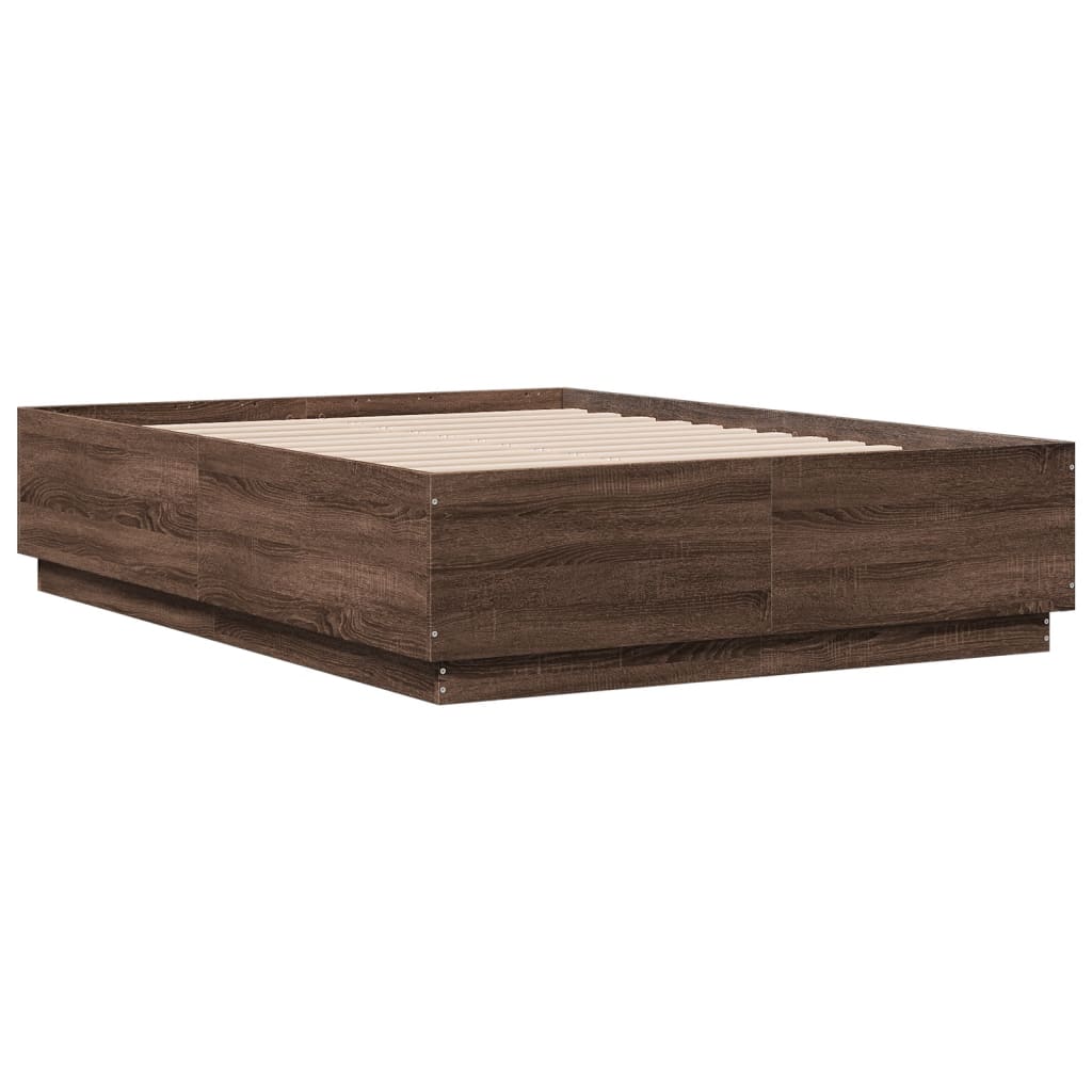 Okvir za krevet s LED svjetlima boja hrasta 135 x 190 cm drveni