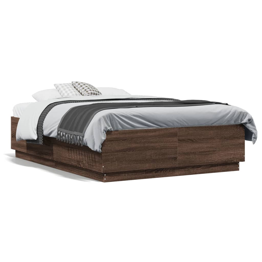 Okvir za krevet s LED svjetlima boja hrasta 135 x 190 cm drveni