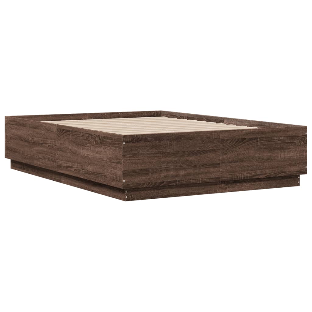 Okvir za krevet s LED svjetlima boja hrasta 135 x 190 cm drveni