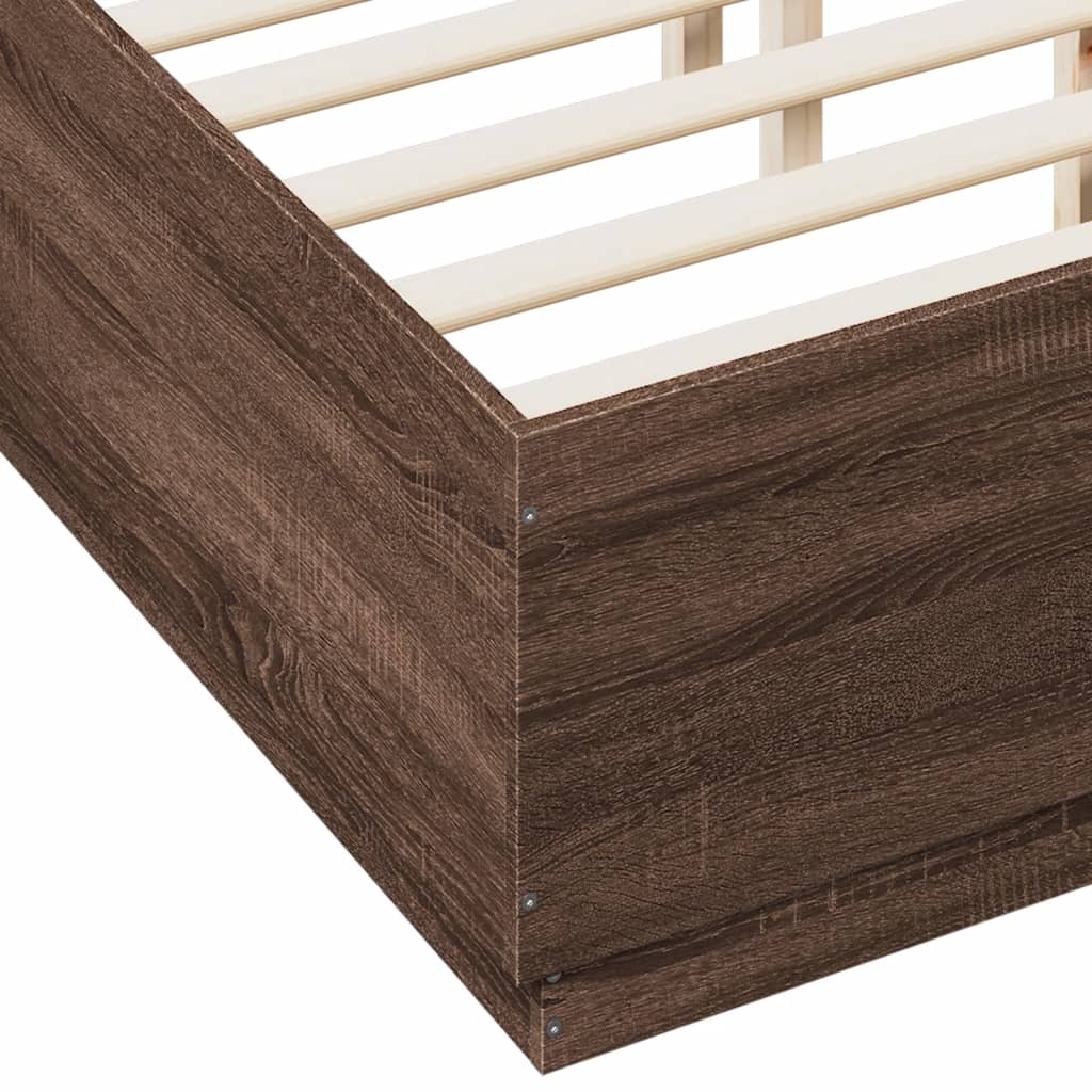 Okvir za krevet s LED svjetlima boja hrasta 135 x 190 cm drveni