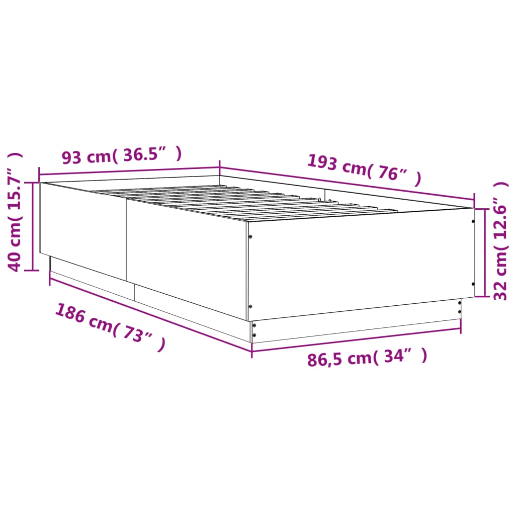 Okvir za krevet s LED svjetlima crni 90 x 190 cm drveni