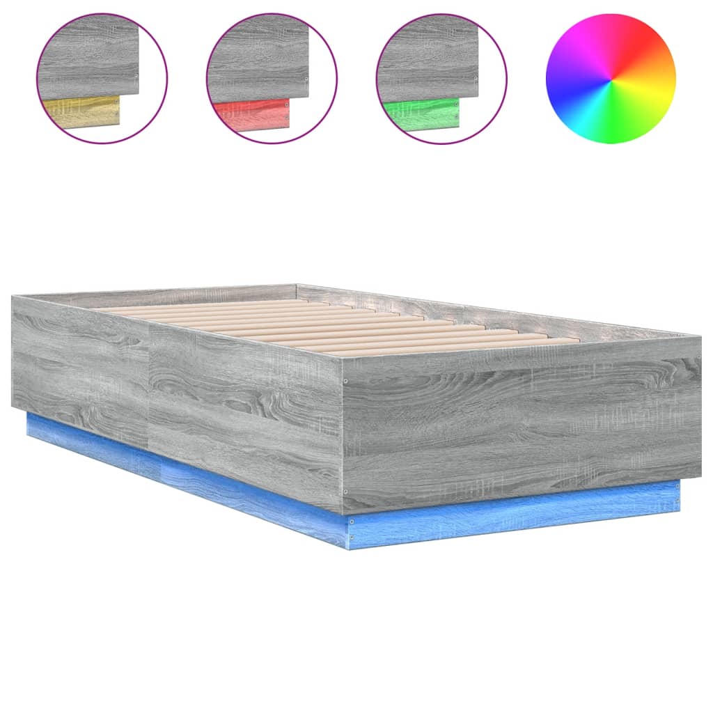 Okvir za krevet s LED svjetlima siva Sonoma 90 x 190 cm drveni
