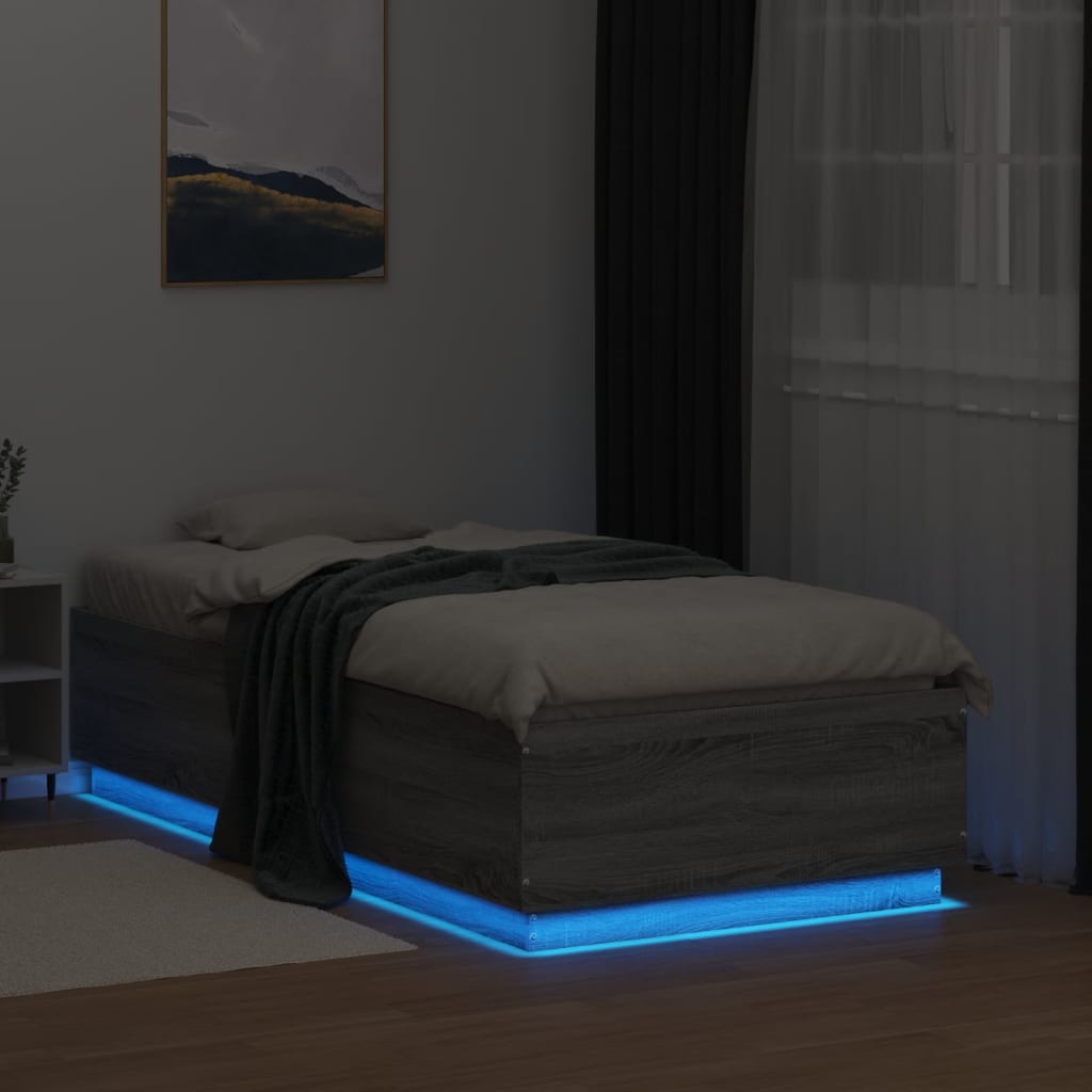Okvir za krevet s LED svjetlima siva Sonoma 90 x 190 cm drveni