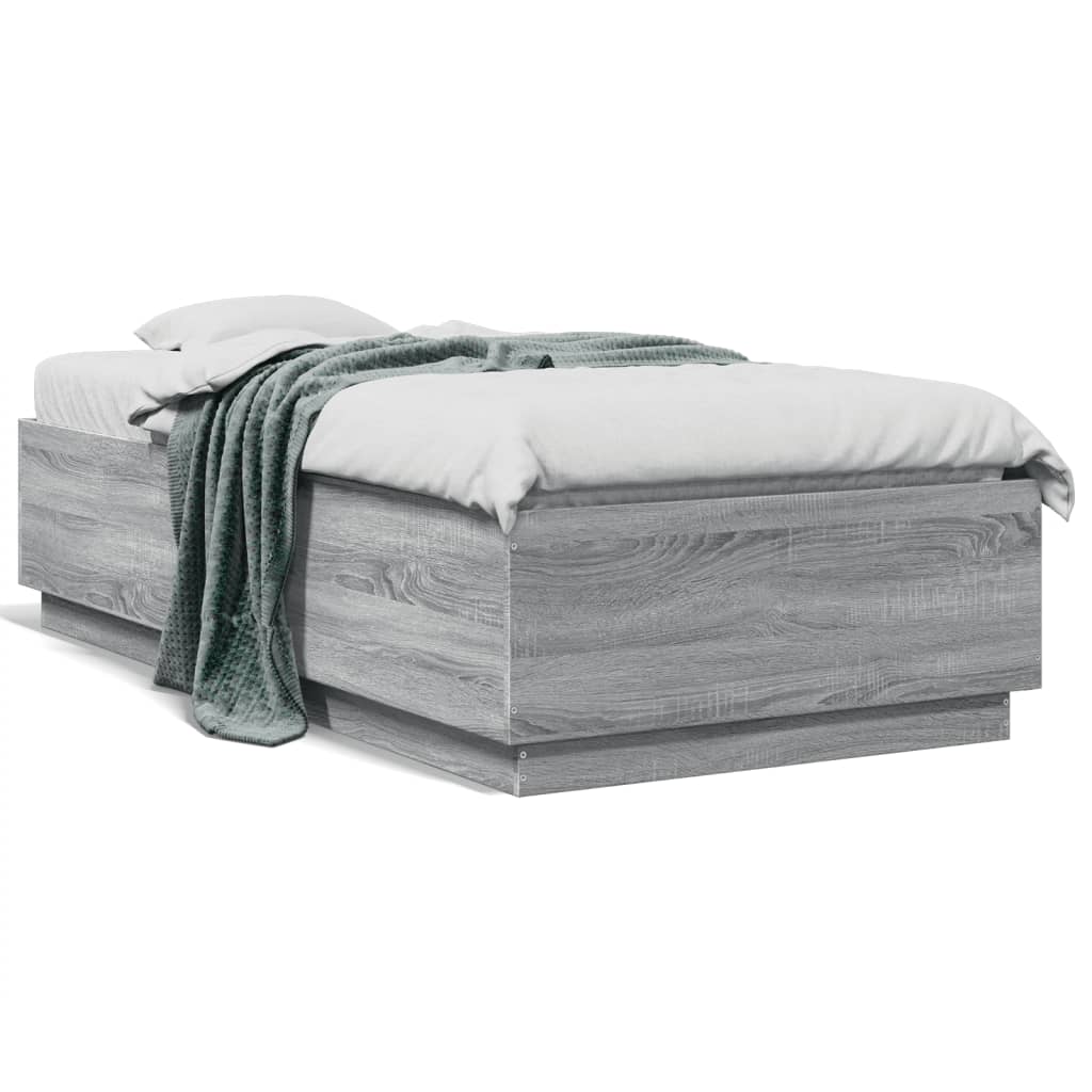 Okvir za krevet s LED svjetlima siva Sonoma 90 x 190 cm drveni
