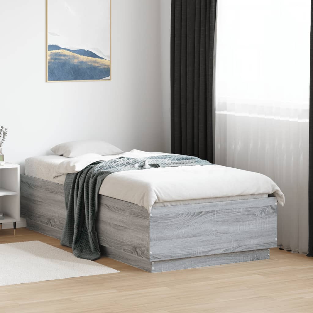 Okvir za krevet s LED svjetlima siva Sonoma 90 x 190 cm drveni