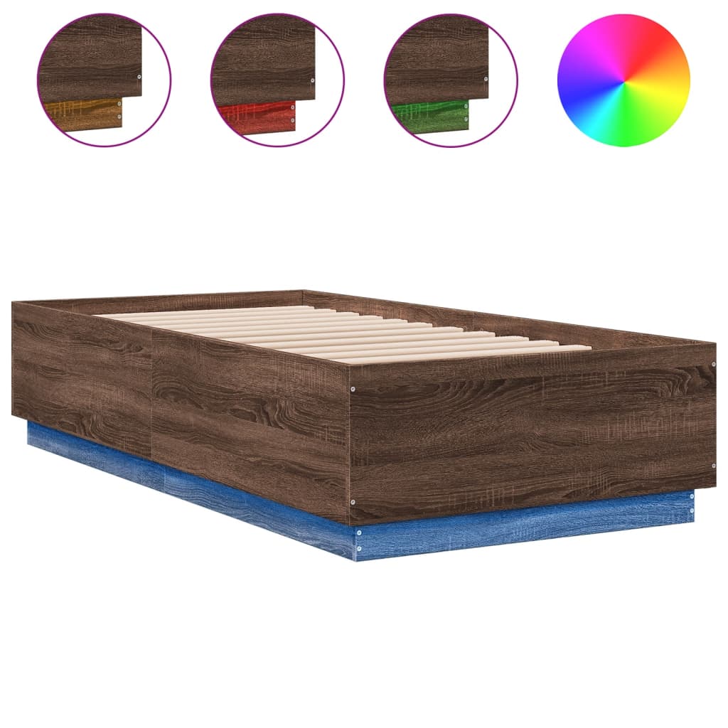 Okvir za krevet s LED svjetlima smeđi hrast 90 x 190 cm drveni