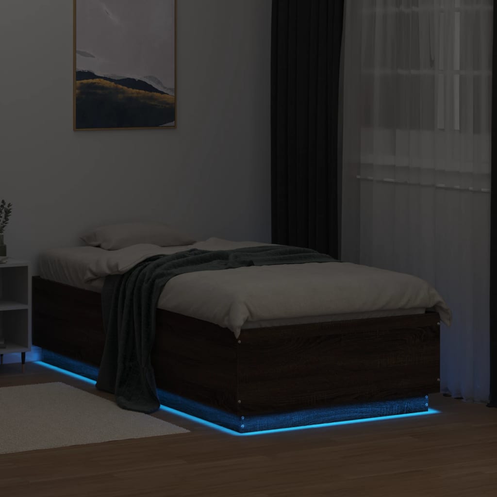Okvir za krevet s LED svjetlima smeđi hrast 90 x 190 cm drveni
