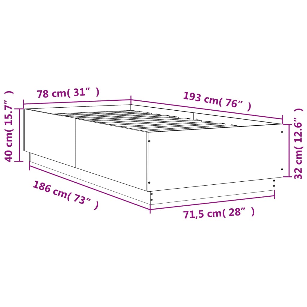Okvir za krevet s LED svjetlima 90x190 cm konstruirano drvo