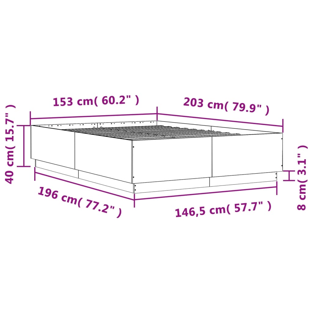 Okvir za krevet boja hrasta 150 x 200 cm konstruirano drvo