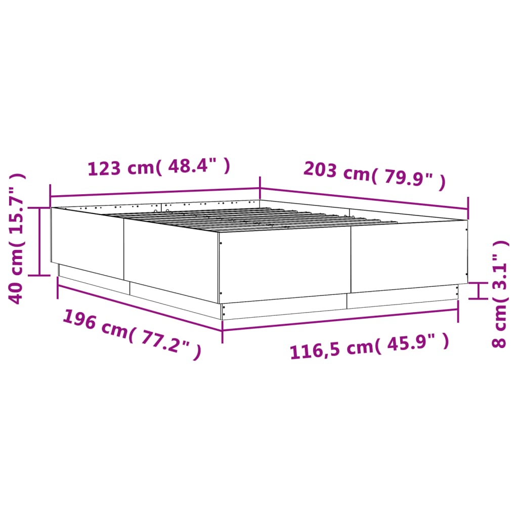 Okvir kreveta siva boja betona 120x200 cm od konstruiranog drva