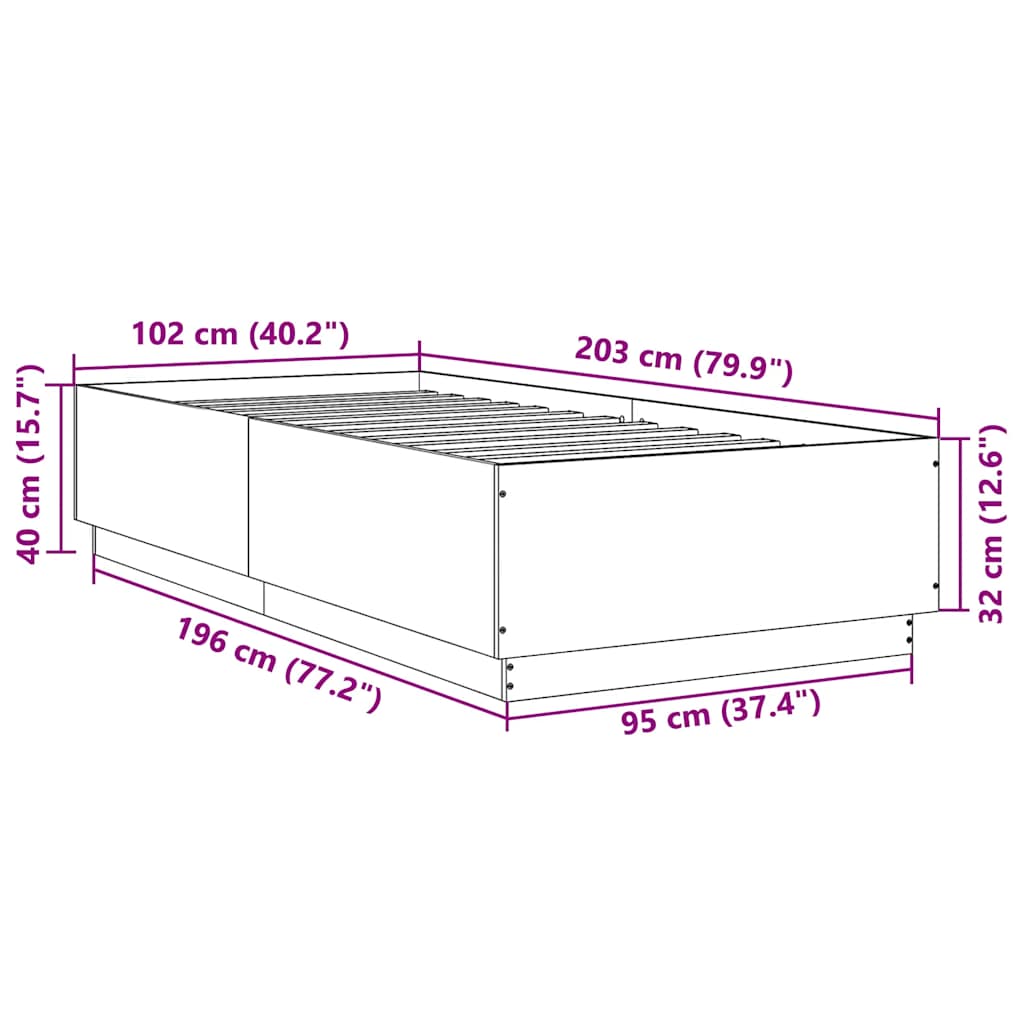 Okvir za krevet boja hrasta 100x200 cm od konstruiranog drva Smeđa 100 x 200 cm