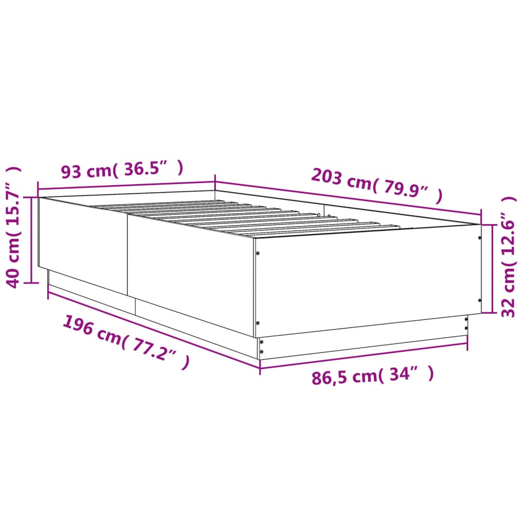 Okvir za krevet bijeli 90x200 cm konstruirano drvo