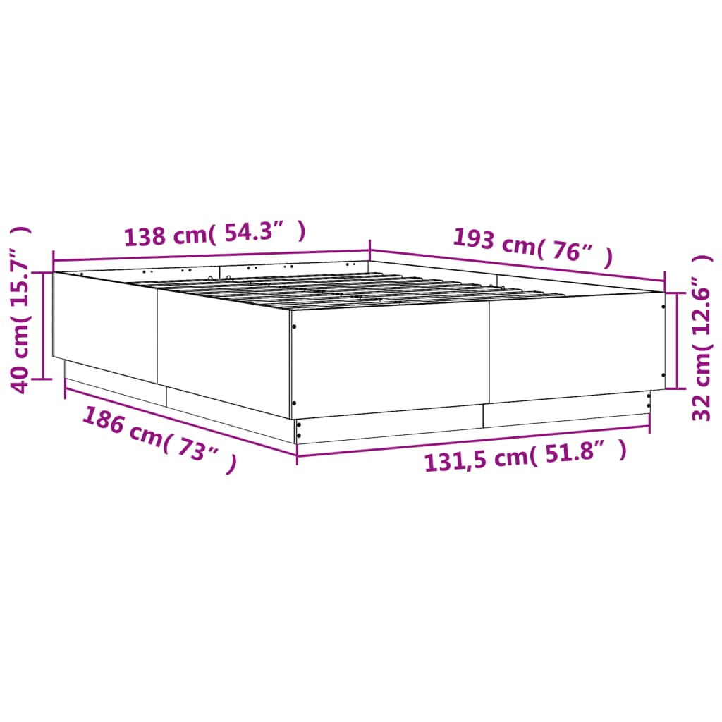 Okvir za krevet boja hrasta 135x190 cm od konstruiranog drva