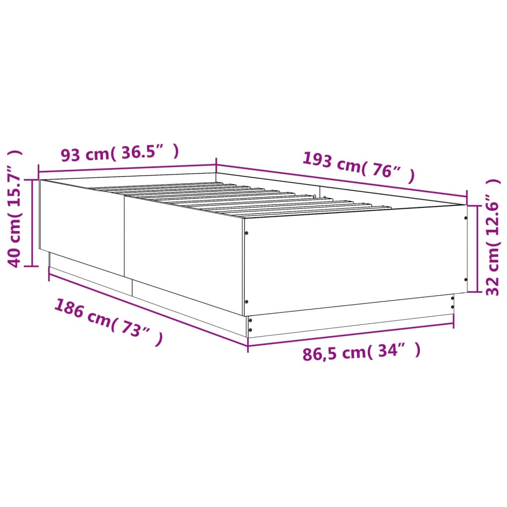 Okvir za krevet boja hrasta 90x190 cm od konstruiranog drva