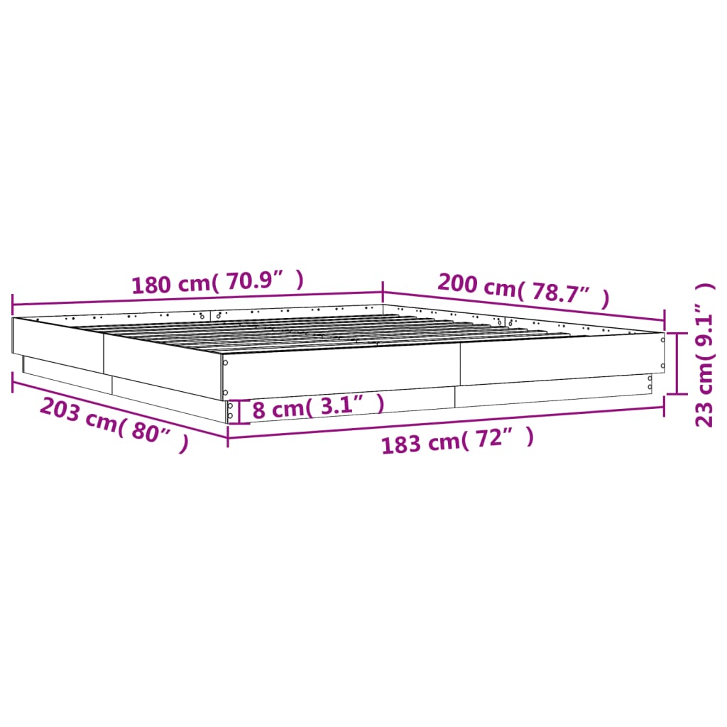 Okvir kreveta s LED svjetlima bijeli 180 x 200 cm