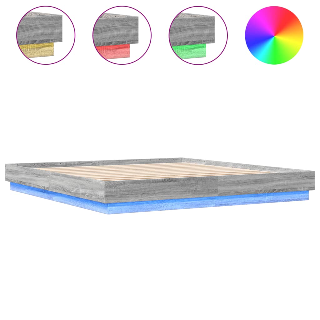 Okvir kreveta s LED svjetlima siva boja hrasta 180 x 200 cm