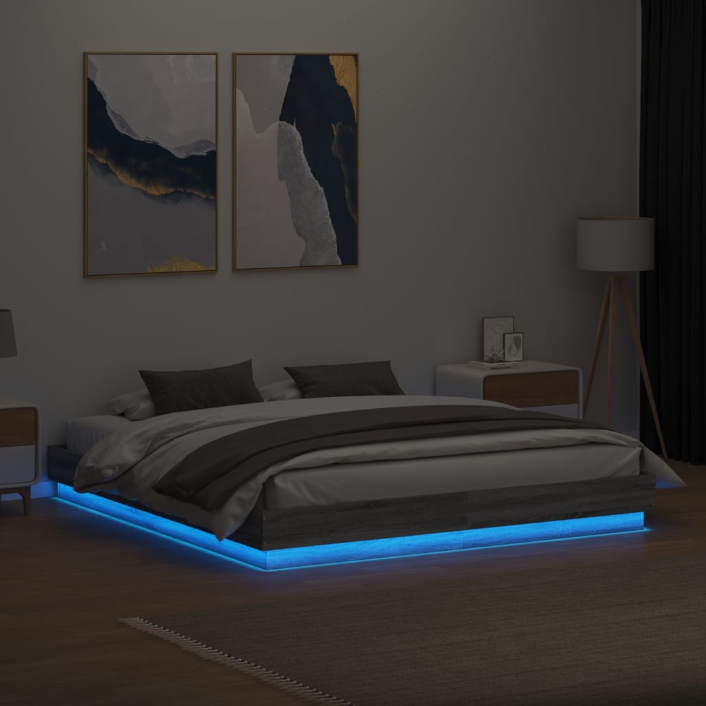 Okvir kreveta s LED svjetlima siva boja hrasta 180 x 200 cm