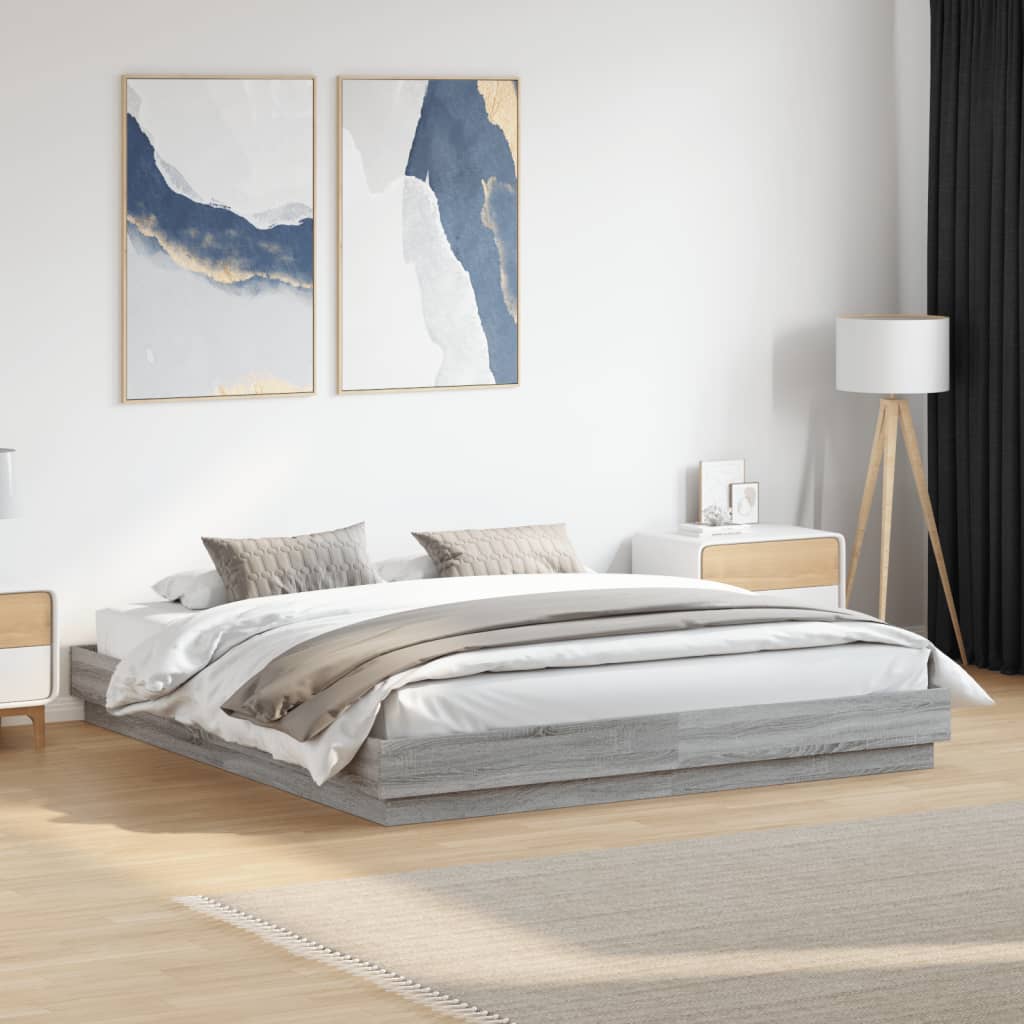 Okvir kreveta s LED svjetlima siva boja hrasta 180 x 200 cm