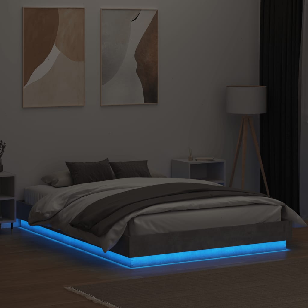 Okvir kreveta s LED svjetlima siva boja betona 160 x 200 cm
