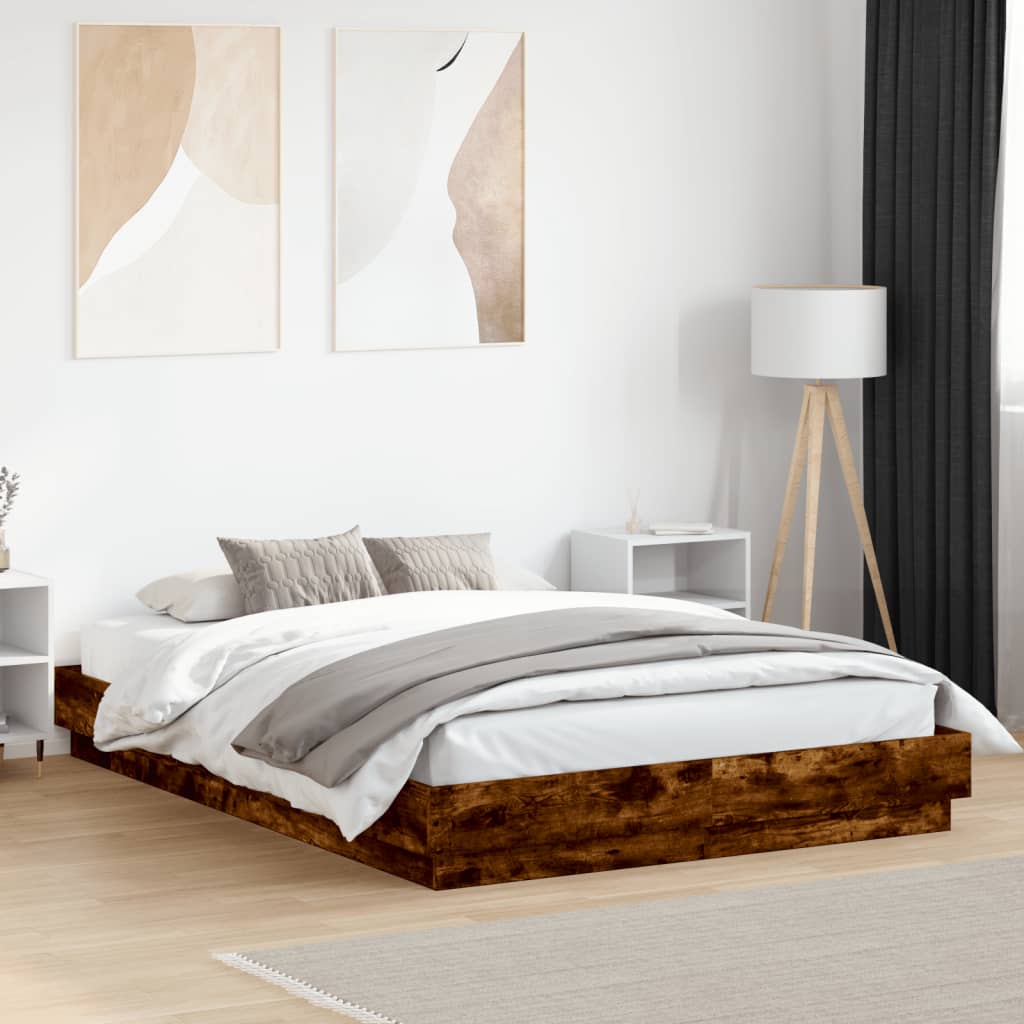 Okvir kreveta s LED svjetlima dimljena boja hrasta 160 x 200 cm