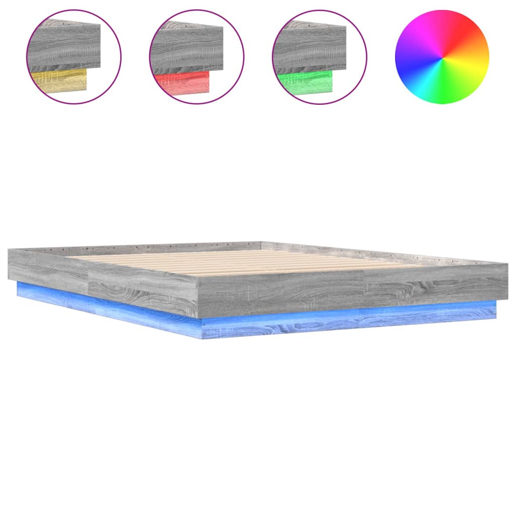 Okvir kreveta s LED svjetlima siva boja hrasta 150 x 200 cm