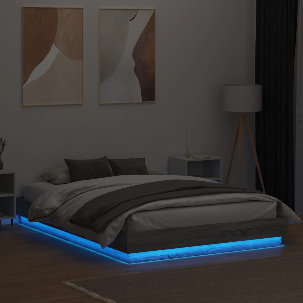 Okvir kreveta s LED svjetlima siva boja hrasta 150 x 200 cm