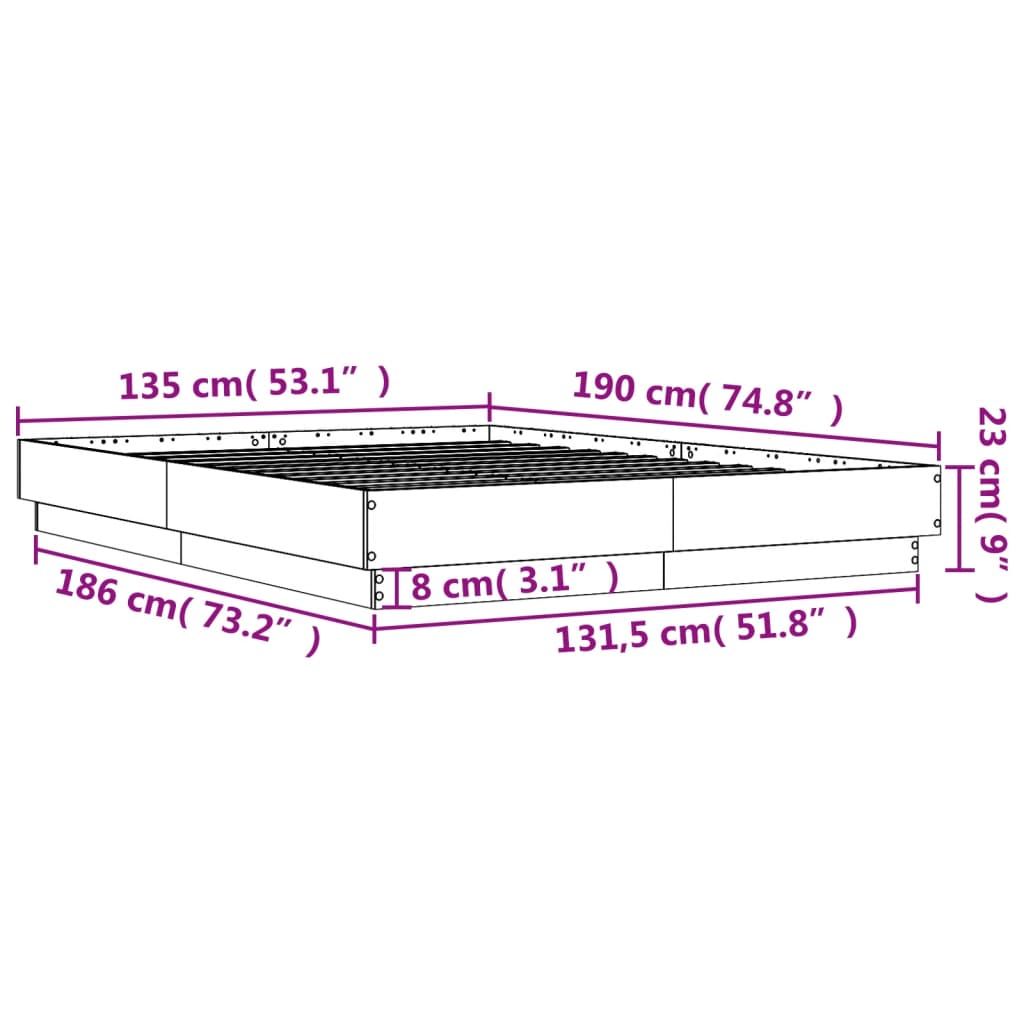 Okvir kreveta s LED svjetlima boja hrasta sonome 135 x 190 cm