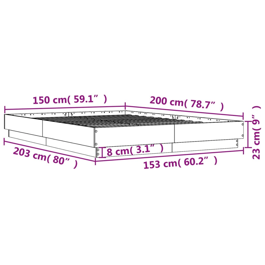 Okvir za krevet boja hrasta 150x200 cm konstruirano drvo