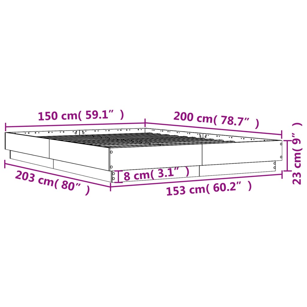 Okvir za krevet boja hrasta 150x200 cm od konstruiranog drva