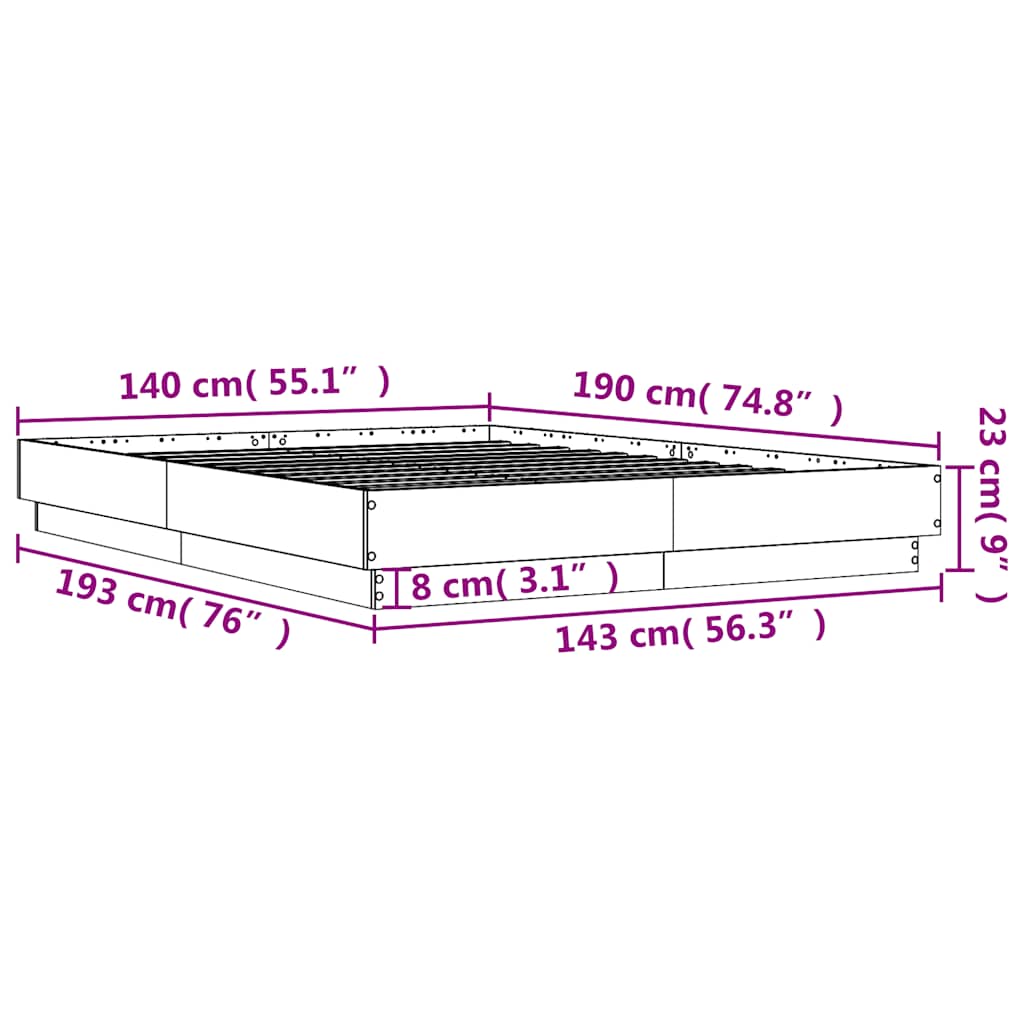 Okvir za krevet bijela 140x190 cm konstruirano drvo