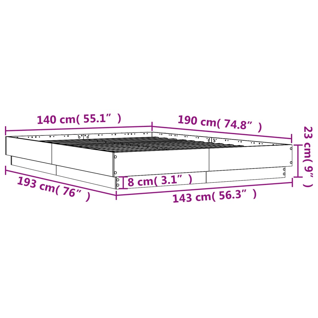 Okvir za krevet bijela 140x190 cm konstruirano drvo