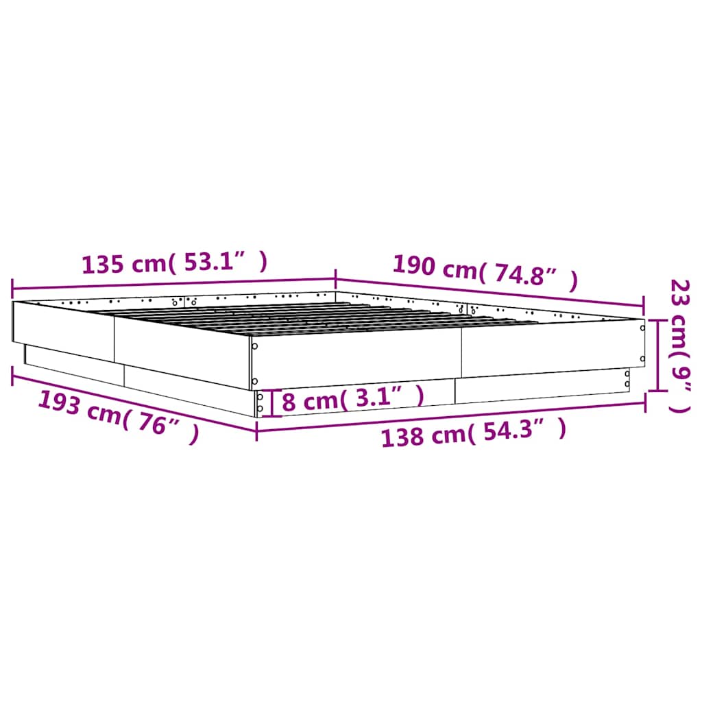 Okvir za krevet boja hrasta 135x190 cm od konstruiranog drva