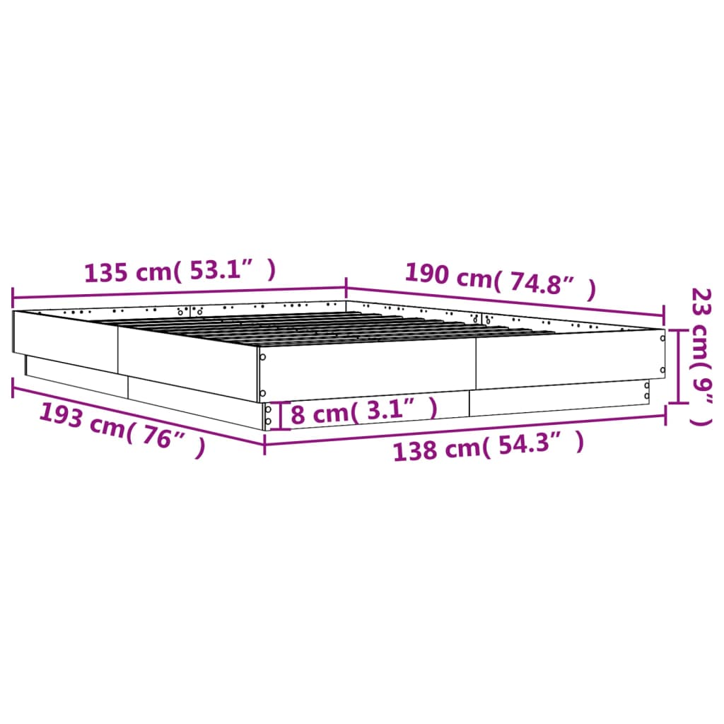 Okvir kreveta siva boja hrasta 135 x 190 cm konstruirano drvo
