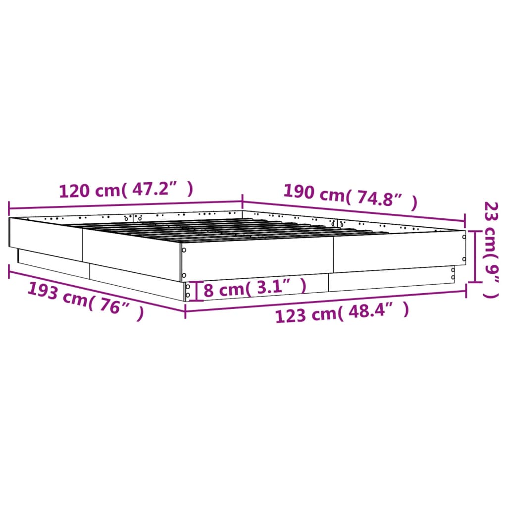 Okvir kreveta boja betona 120x190 cm od konstruiranog drva