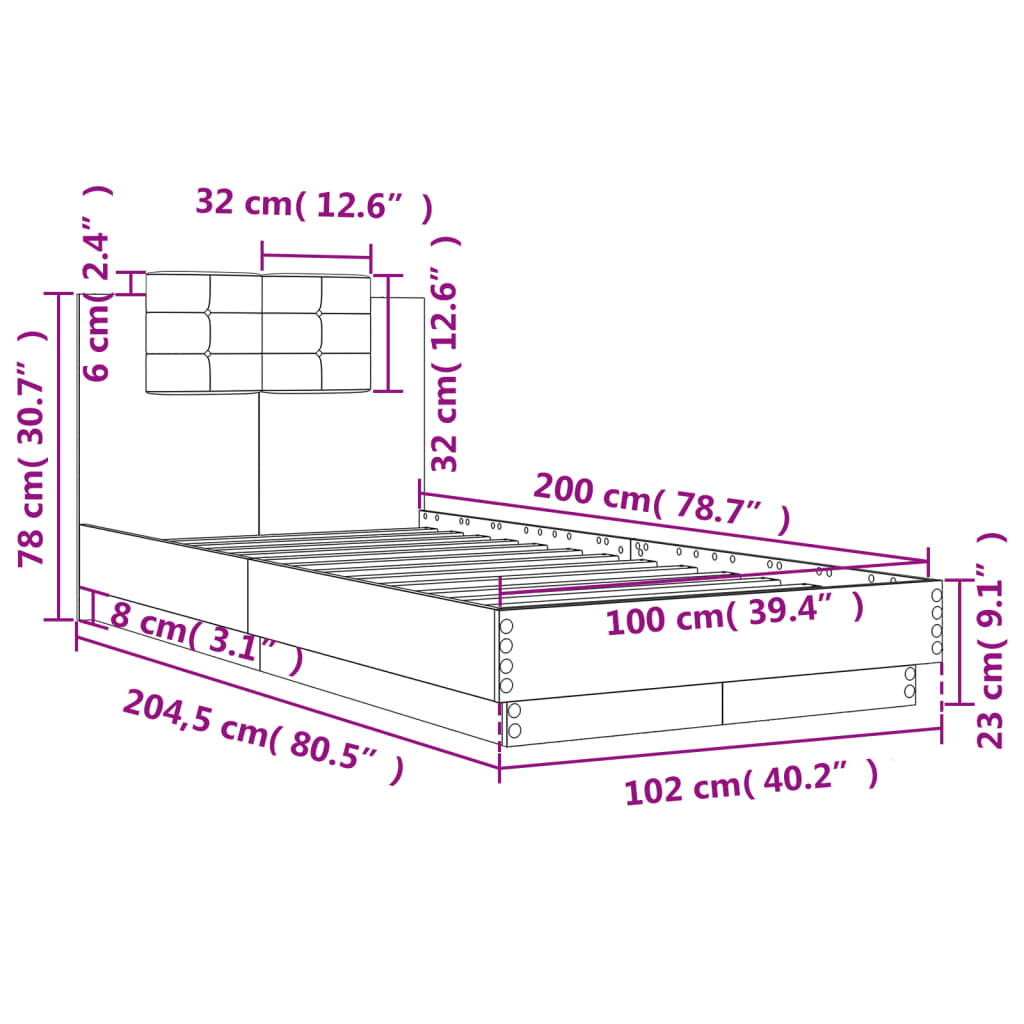 Okvir za krevet s uzglavljem bijeli 100 x 200 cm drveni