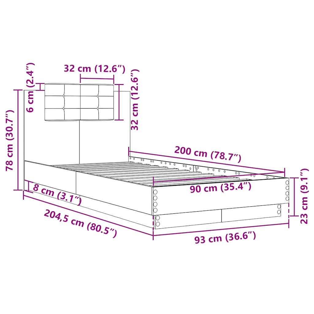 Okvir kreveta s uzglavljem bijeli 90 x 200 cm konstruirano drvo