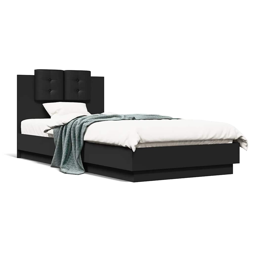 Okvir kreveta s uzglavljem crni 90 x 200 cm konstruirano drvo
