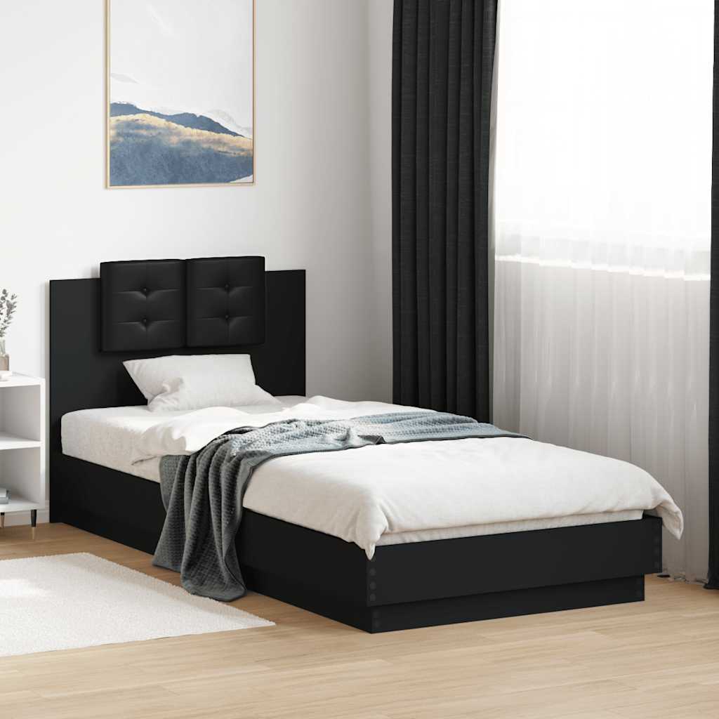 Okvir kreveta s uzglavljem crni 90 x 200 cm konstruirano drvo