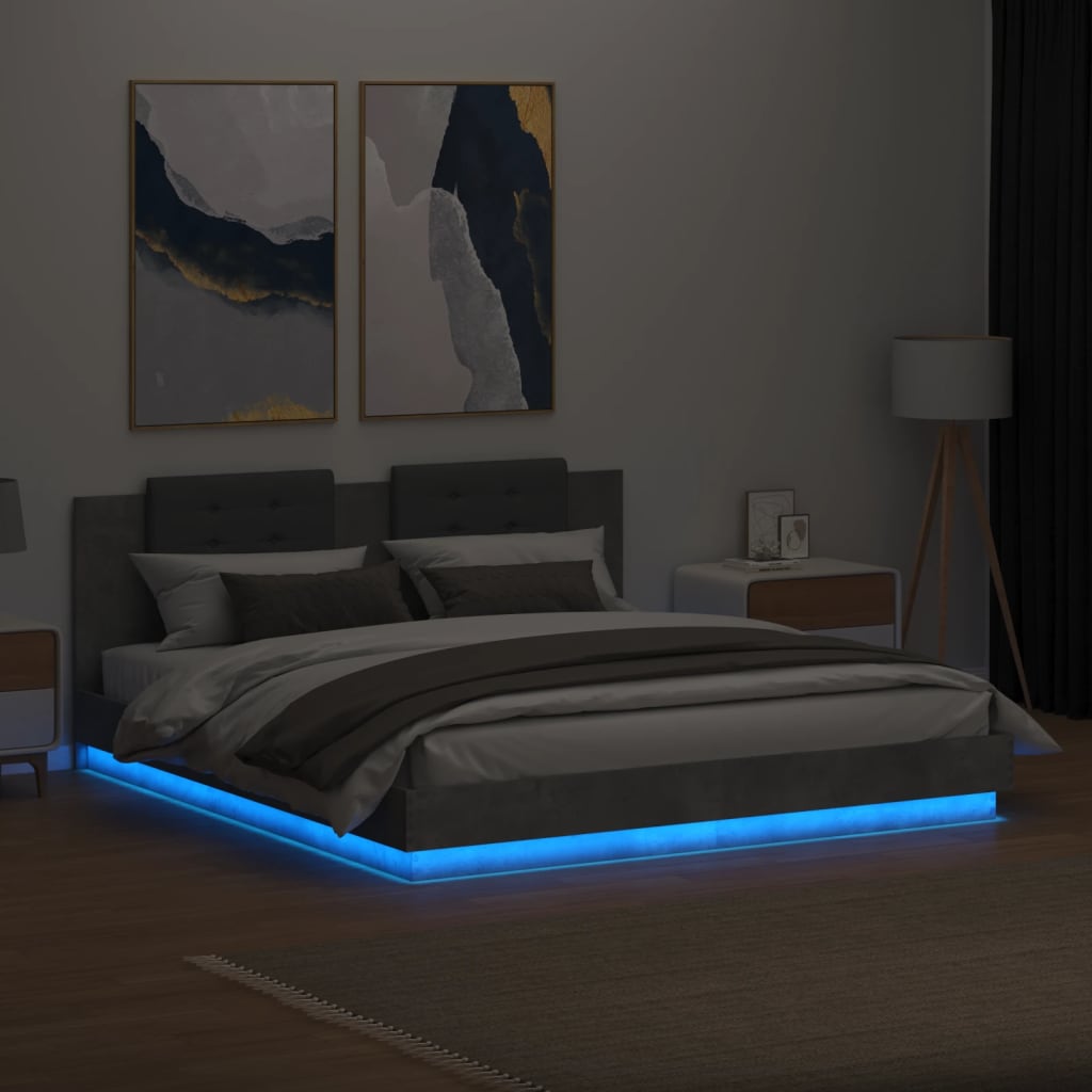 Okvir kreveta s uzglavljem LED siva boja betona 180 x 200 cm