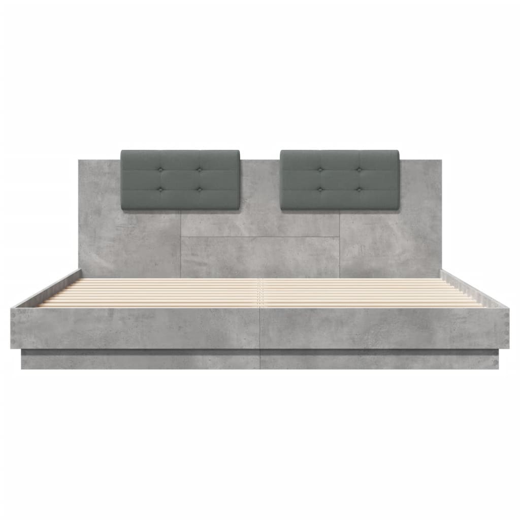 Okvir kreveta s uzglavljem LED siva boja betona 180 x 200 cm