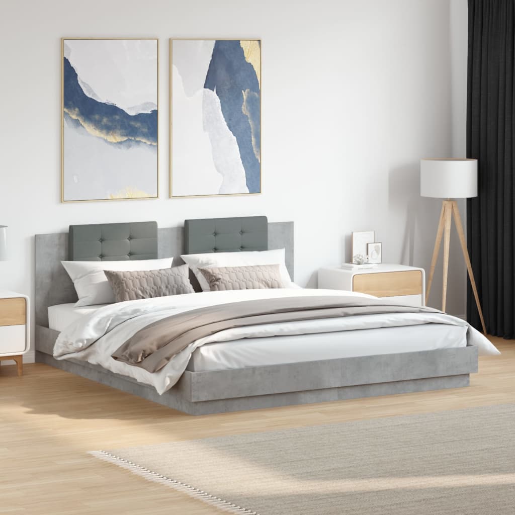 Okvir kreveta s uzglavljem LED siva boja betona 180 x 200 cm
