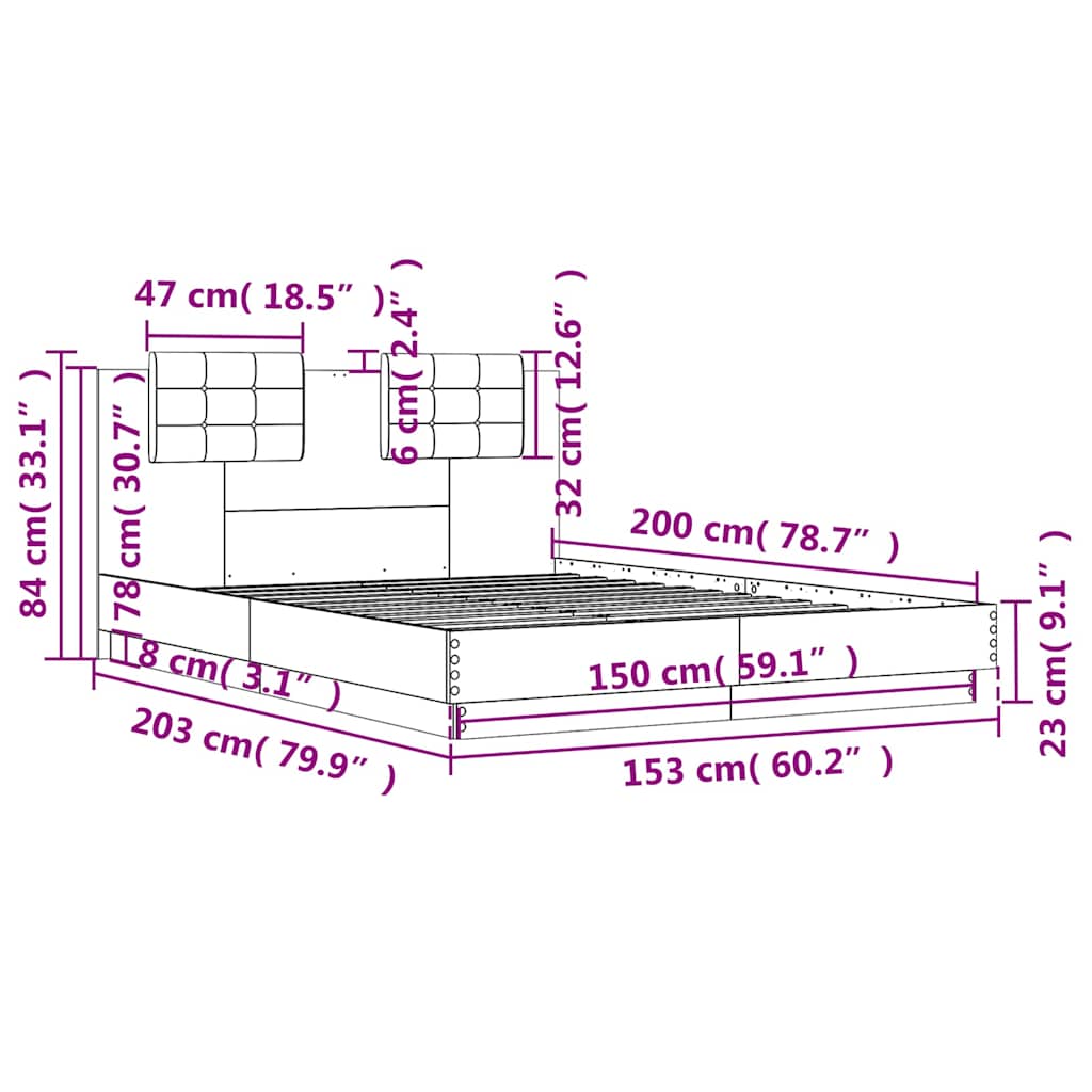 Okvir kreveta s uzglavljem LED boja hrasta sonome 150 x 200 cm