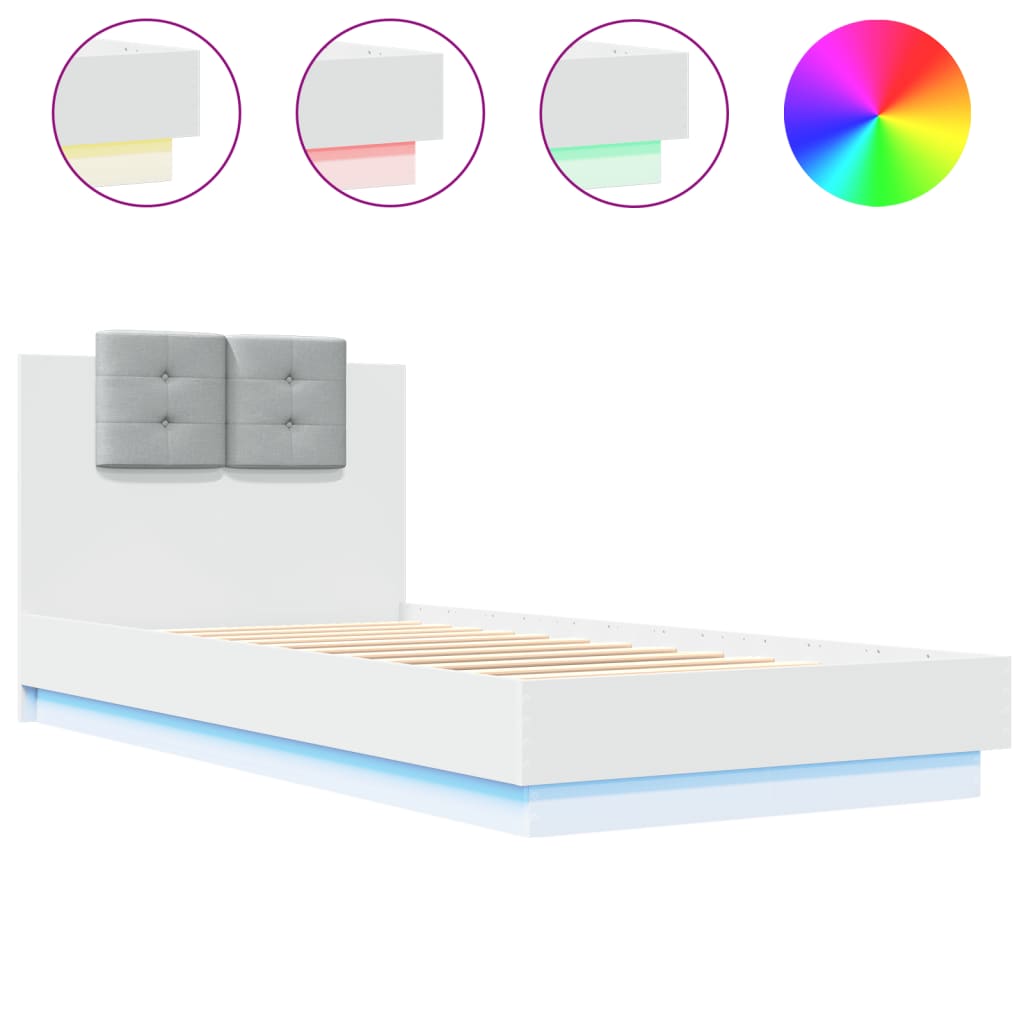 Okvir za krevet s uzglavljem i LED svjetlima bijeli 100x200 cm