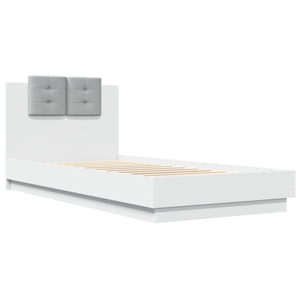 Okvir za krevet s uzglavljem i LED svjetlima bijeli 100x200 cm